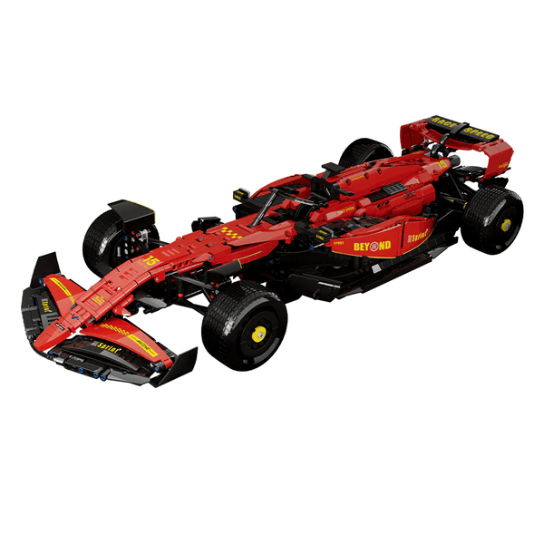F1 Formula Car Rouge en briques 1:8 – vue trois-quarts avant montrant le design aérodynamique