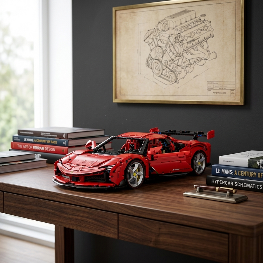 Ferrari SF90 Stradale en briques 1:8 mise en scène luxe – 1000ch hybride maquette compatible LEGO LERU 10723