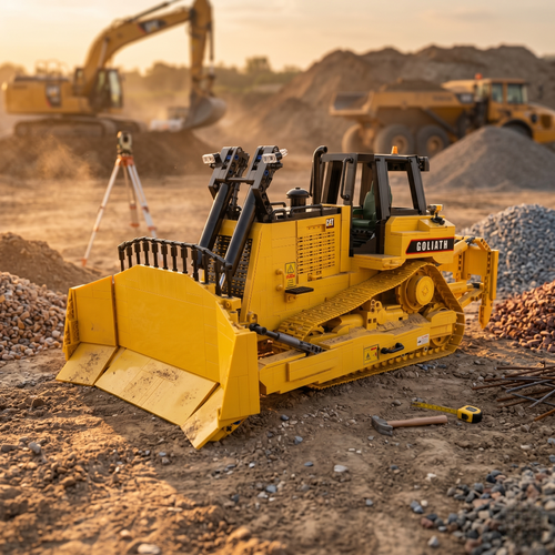 Bulldozer RC en briques télécommandé - Vue principale engin chantier | TrackBricks