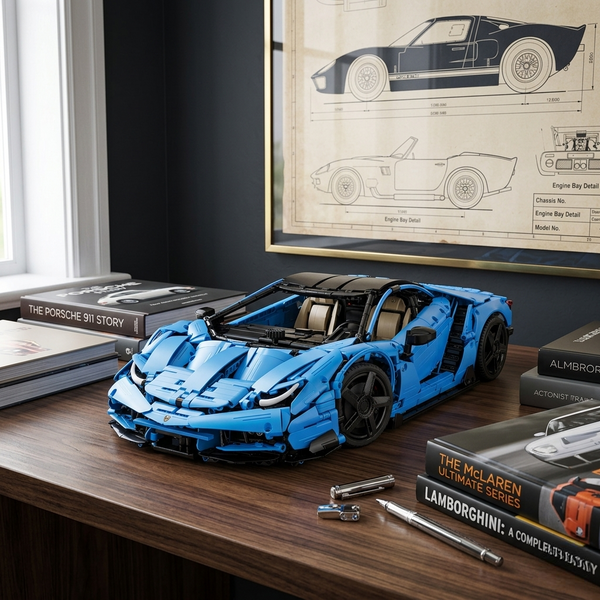 Supercar 770-4 en briques 1:8 bureau bois – Maquette hypercar 1512 pièces CaDA C61041W