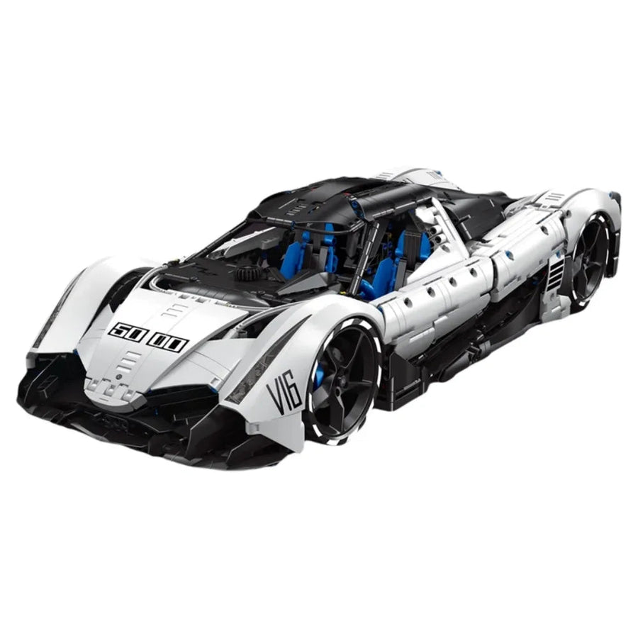 Devel Sixteen V16 en briques 1:8 – vue principale de l'hypercar sur fond sombre