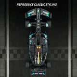 F1 Racing Car Reobrix en briques 1:8 – vue de face avec aileron avant et pneus