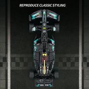 F1 Racing Car Reobrix en briques 1:8 – vue de face avec aileron avant et pneus