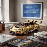 Porsche GT3 Gold Edition en briques 1:8 – vue principale de la supercar dorée sur fond épuré