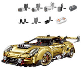 Porsche GT3 Gold Edition en briques 1:8 – vue arrière avec aileron et échappement central