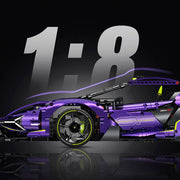 Lamborghini Purple Bull en briques 1:8 – gros plan sur l'intérieur et le tableau de bord