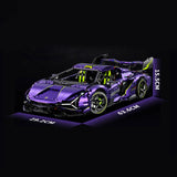Lamborghini Purple Bull en briques 1:8 – vue en contre-plongée montrant le châssis