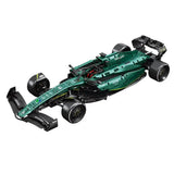 Aston Martin F1 AMR25 en briques 1:8 – vue trois-quarts avant avec livrée British Racing Green