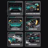 Aston Martin Vulcan en briques 1:8 – vue en contre-plongée montrant le châssis et suspensions